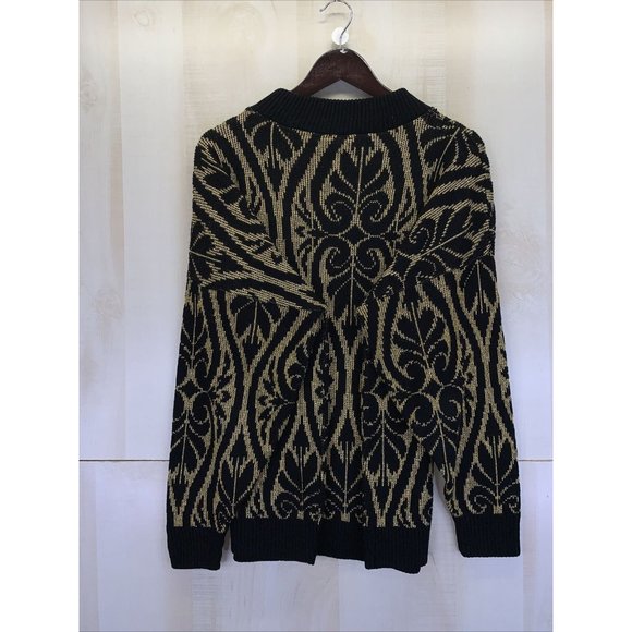 Vintage Fortune Knits Womens Black Glitter Gold Thread Sweater-8441 - Picture 5 of 7